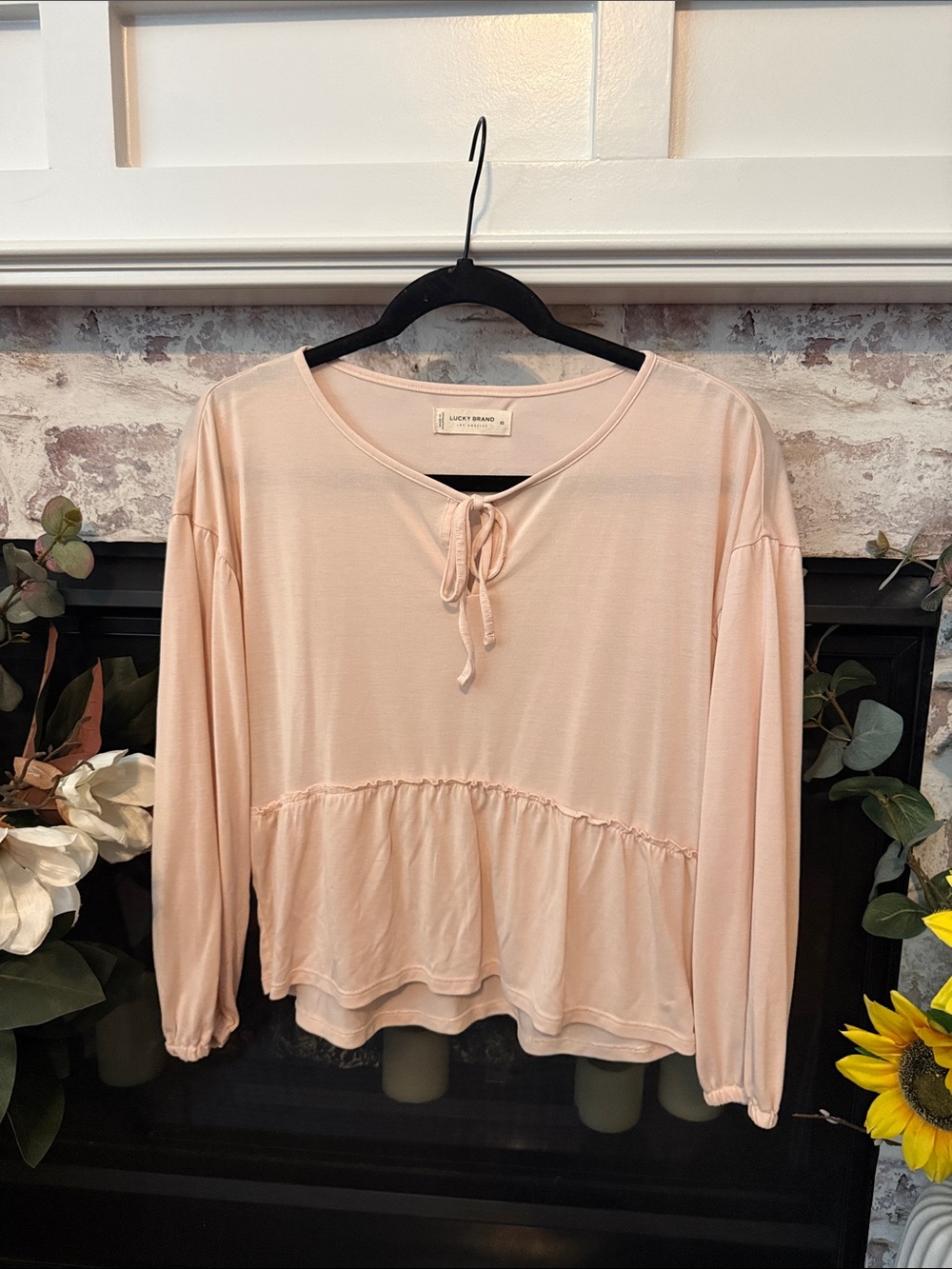 Lucky Brand Pale Pink Tie-Neck Peplum Tunic